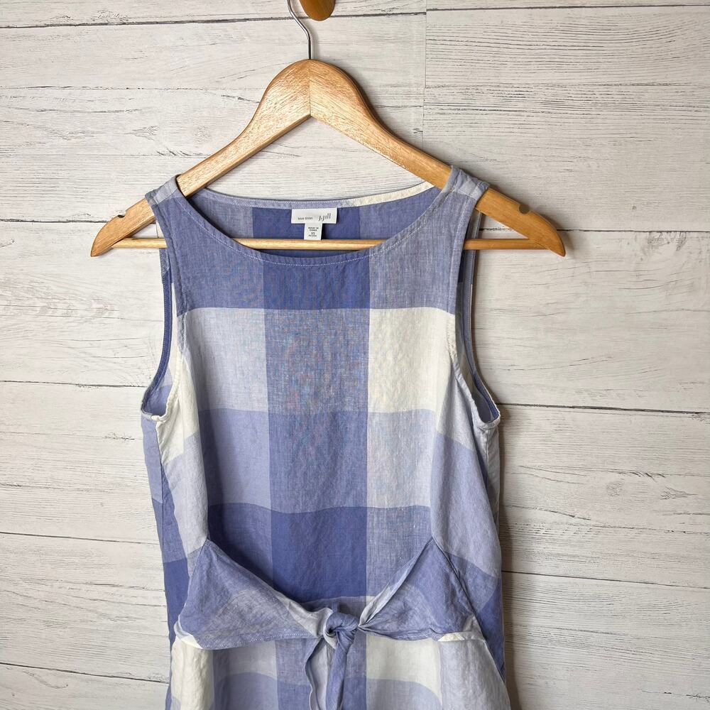 J Jill Dress Womens Size XS Blue & White Love Linen Gingham 100% Linen Tie - Picture 8 of 16